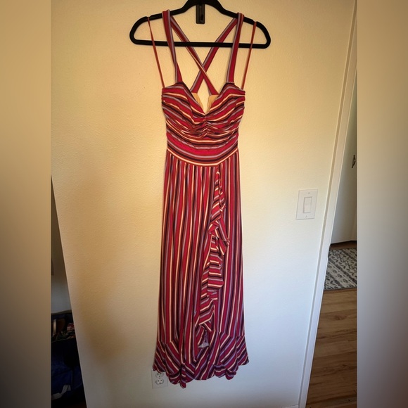 NEW Maeve Anthropologie Striped Ruffle Maxi Dress Pink Red Size Small NWOT - Picture 4 of 9